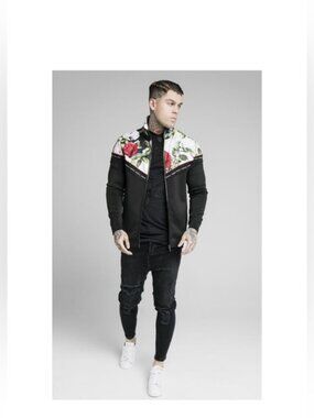 SikSilk Floral Pixel Funnel Neck Zip Through Hoodie